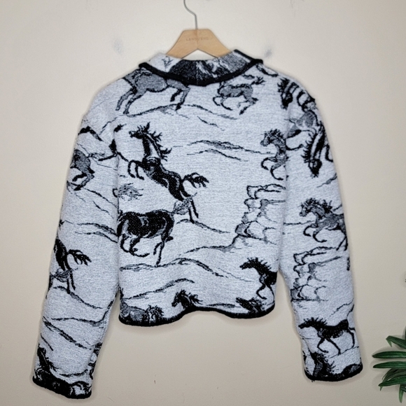 Vintage Joyce Onarheim Boe | Black & White Horse Tapestry Jacket Small/Medium - Picture 5 of 5